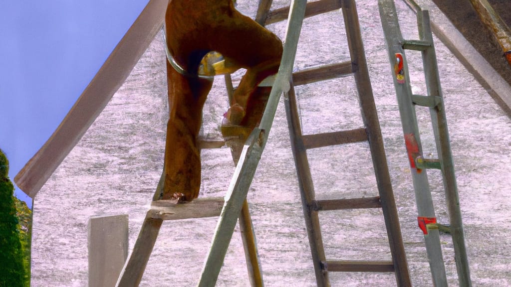 Man climbing ladder on Pinckneyville, Illinois home to replace roof