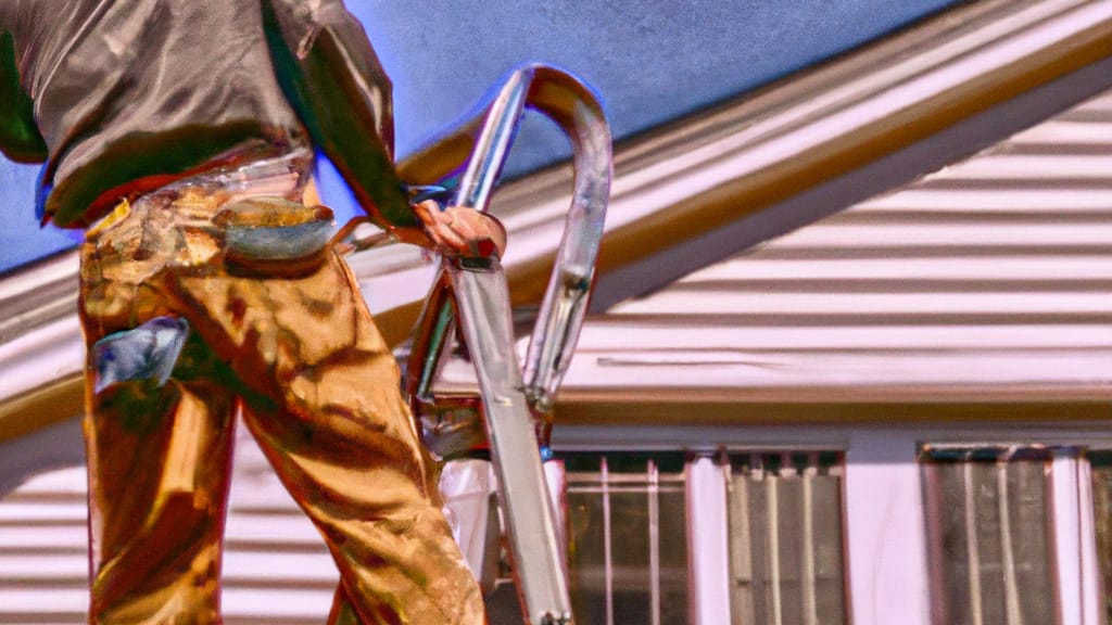 Man climbing ladder on Piscataway, New Jersey home to replace roof