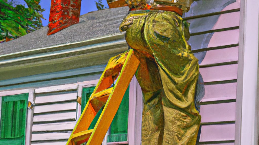 Man climbing ladder on Pitman, New Jersey home to replace roof