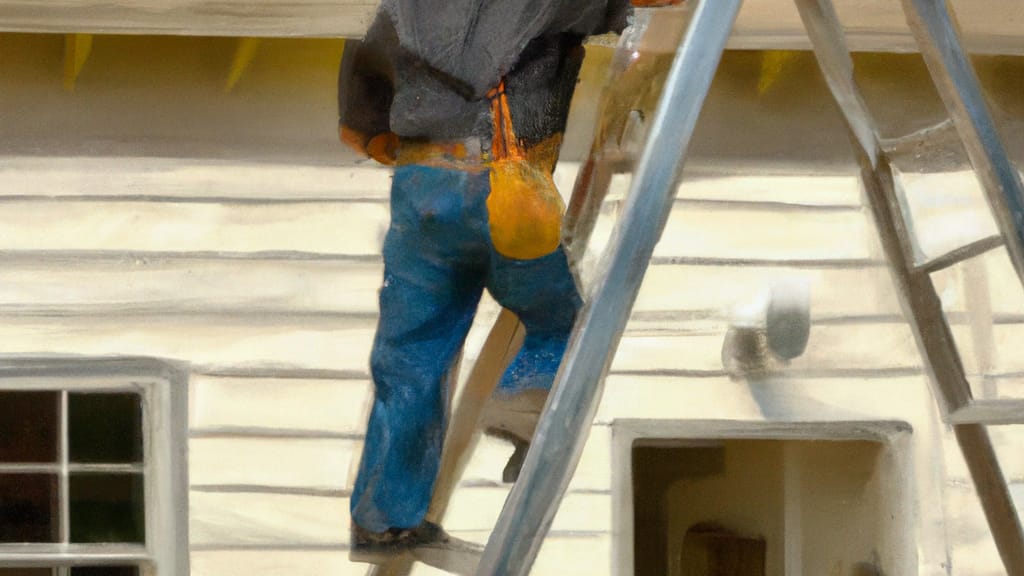 Man climbing ladder on Placentia, California home to replace roof