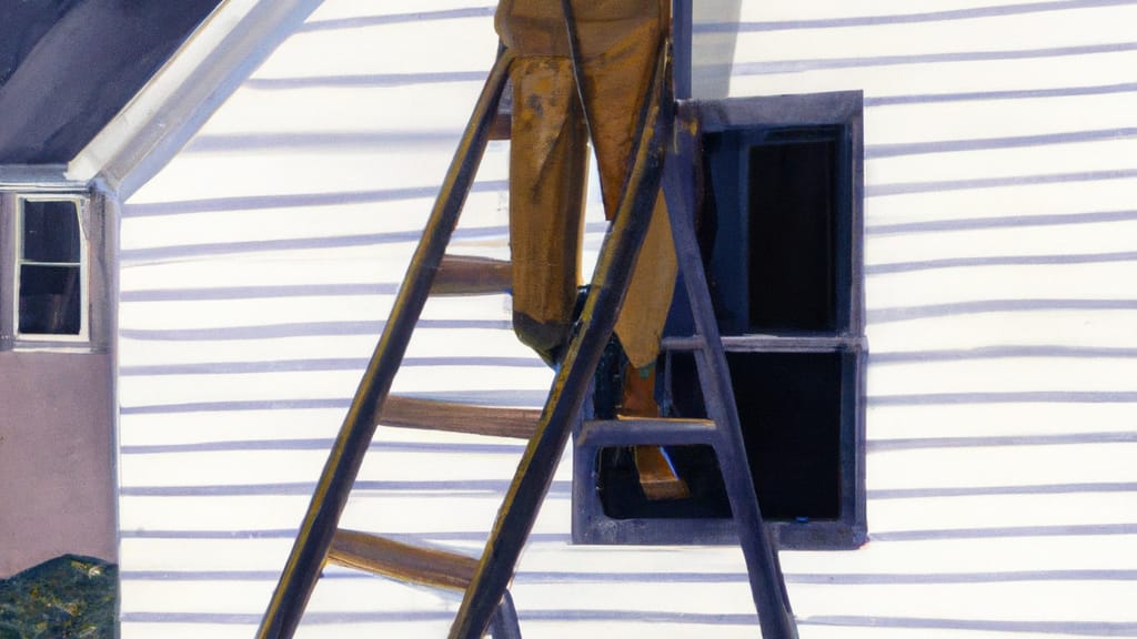 Man climbing ladder on Plainfield, Indiana home to replace roof