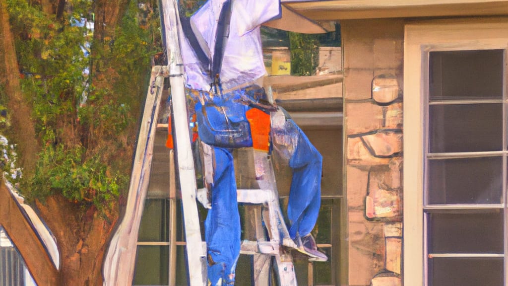 Man climbing ladder on Plano, Texas home to replace roof