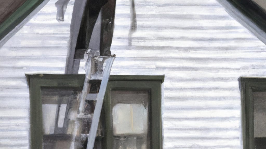 Man climbing ladder on Platteville, Wisconsin home to replace roof