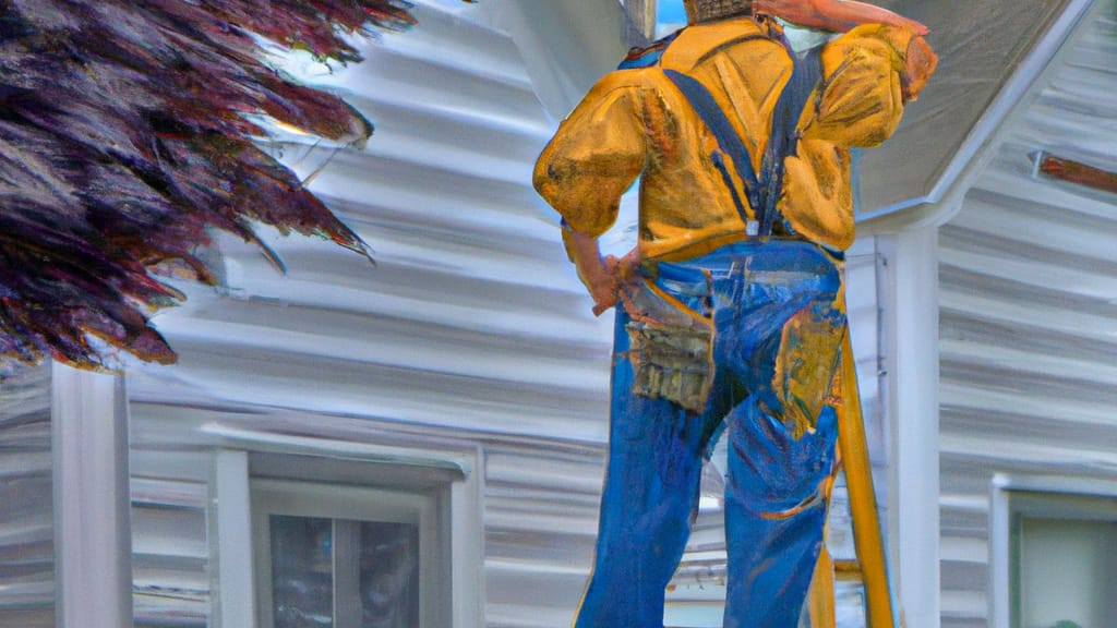 Man climbing ladder on Plattsmouth, Nebraska home to replace roof