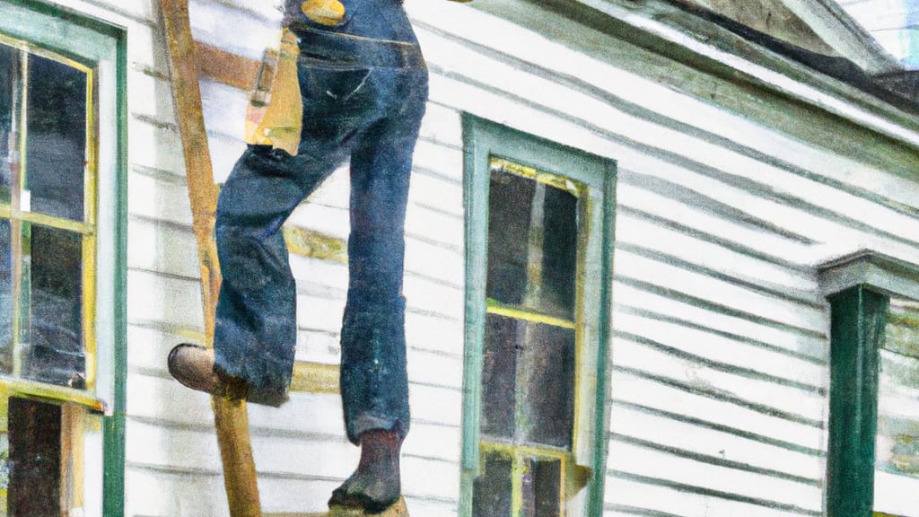 Man climbing ladder on Plymouth Meeting, Pennsylvania home to replace roof