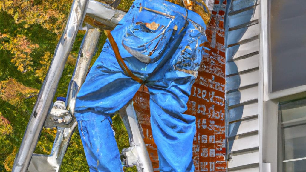 Man climbing ladder on Plymouth, Michigan home to replace roof