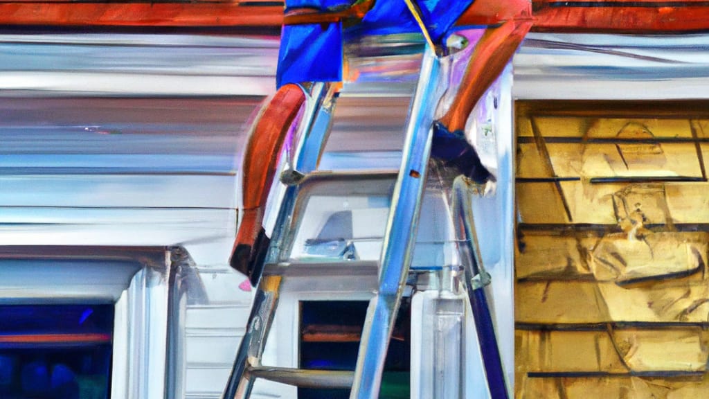 Man climbing ladder on Point Pleasant Beach, New Jersey home to replace roof
