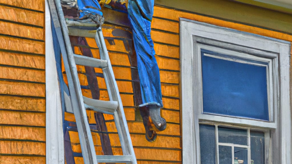 Man climbing ladder on Poplar Bluff, Missouri home to replace roof