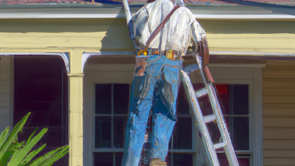 Man climbing ladder on Port Allen, Louisiana home to replace roof