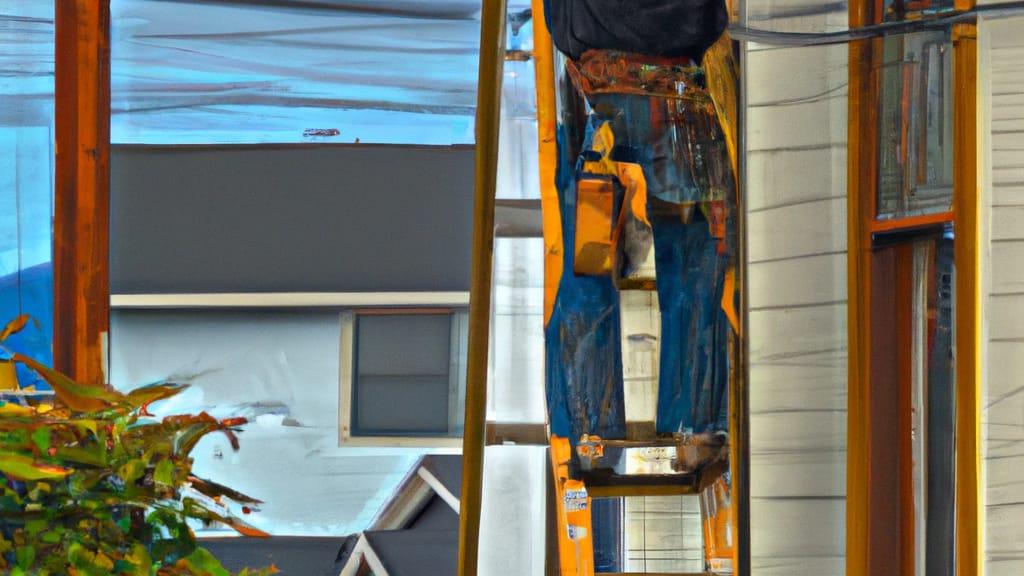 Man climbing ladder on Port Angeles, Washington home to replace roof