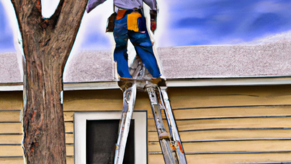 Man climbing ladder on Port Arthur, Texas home to replace roof