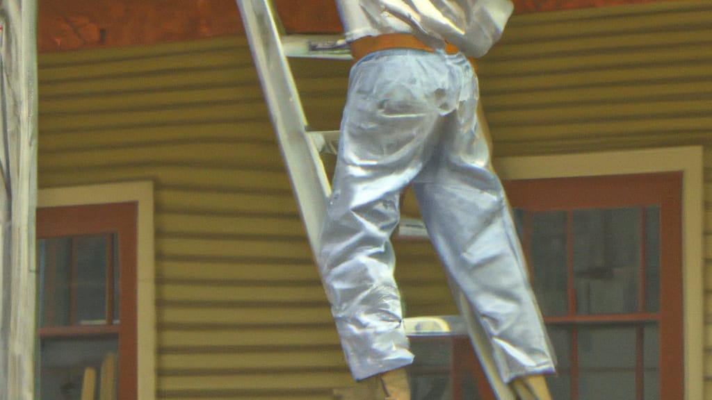 Man climbing ladder on Port Lavaca, Texas home to replace roof