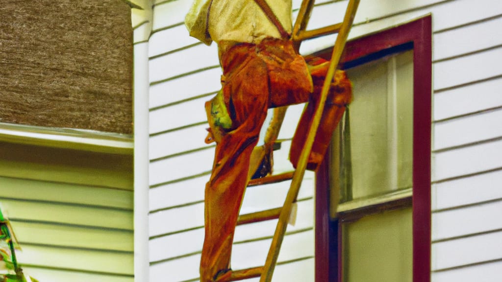 Man climbing ladder on Portage, Indiana home to replace roof