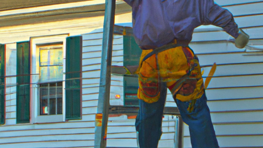 Man climbing ladder on Portland, Connecticut home to replace roof