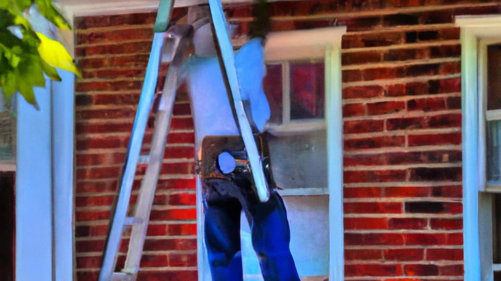 Man climbing ladder on Portland, Indiana home to replace roof