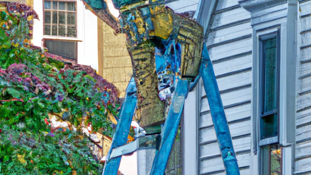 Man climbing ladder on Portland, Maine home to replace roof