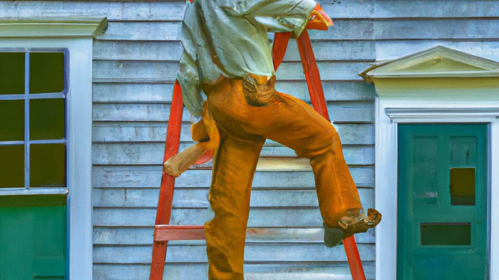 Man climbing ladder on Portsmouth, Rhode Island home to replace roof