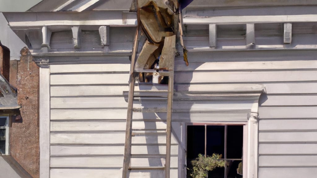 Man climbing ladder on Poughkeepsie, New York home to replace roof