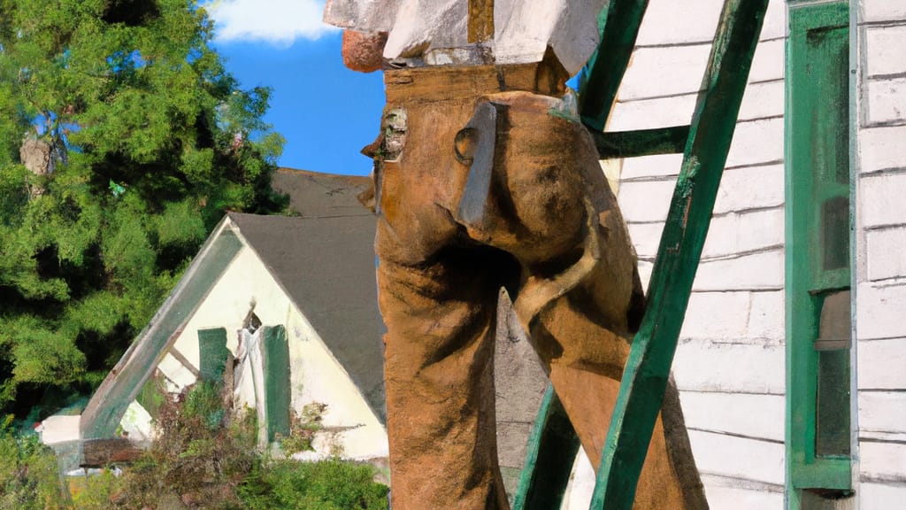 Man climbing ladder on Prairie Village, Kansas home to replace roof