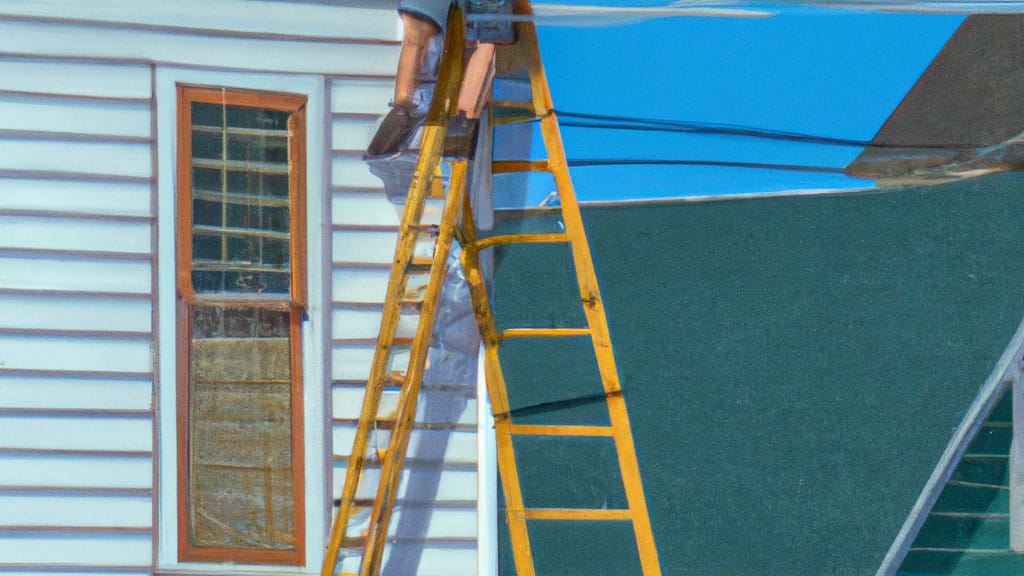 Man climbing ladder on Presque Isle, Maine home to replace roof