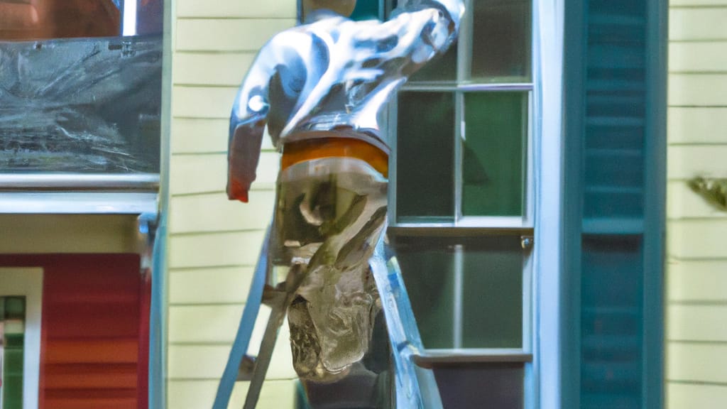 Man climbing ladder on Princeton, New Jersey home to replace roof