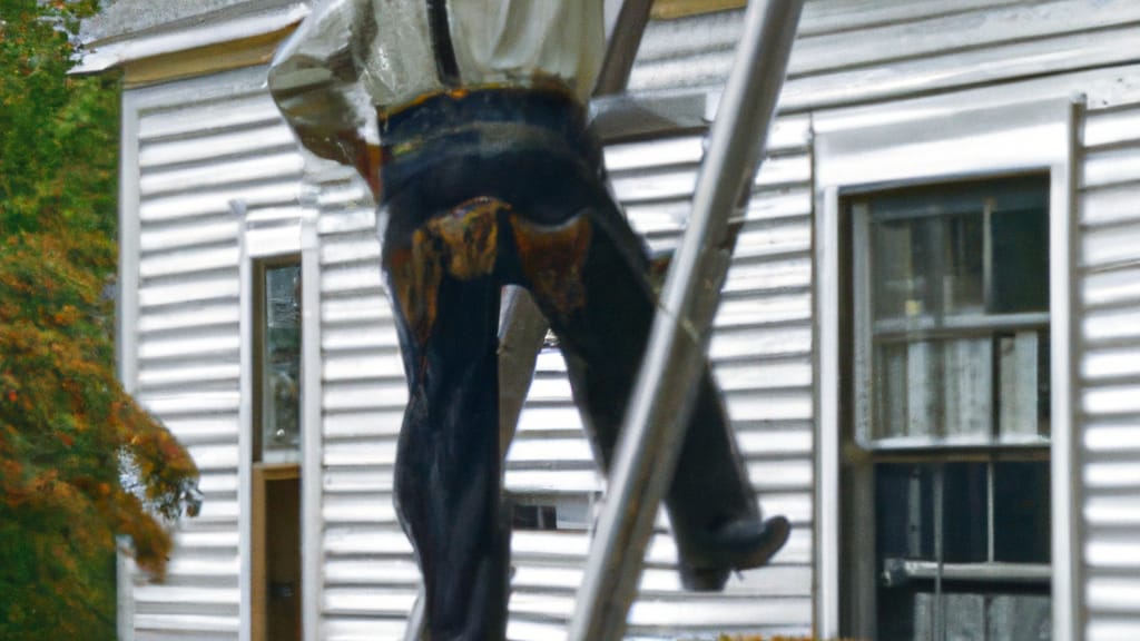 Man climbing ladder on Prospect, Connecticut home to replace roof