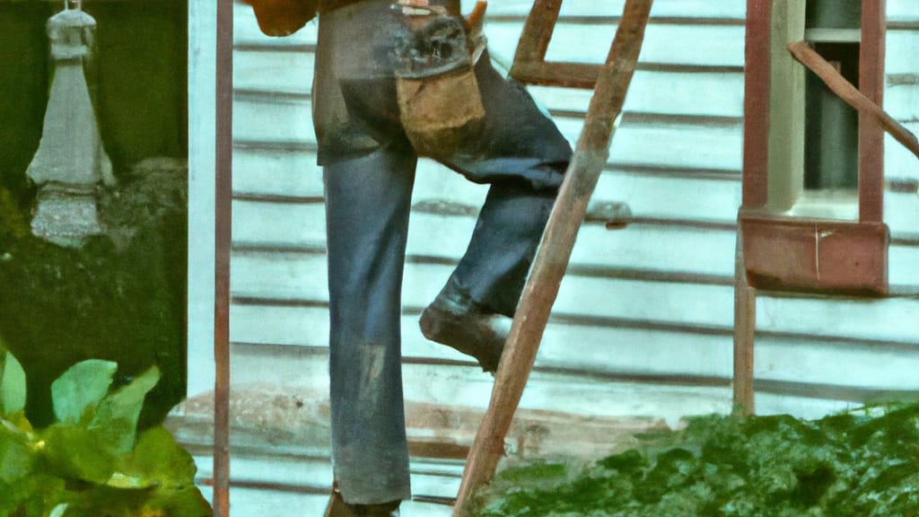 Man climbing ladder on Prospect Park, Pennsylvania home to replace roof