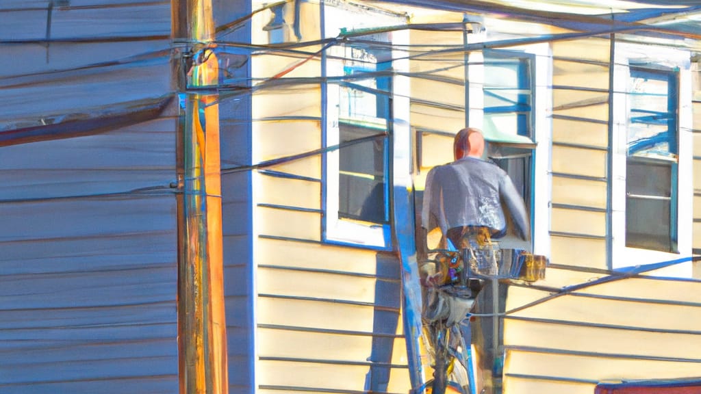 Man climbing ladder on Providence, Rhode Island home to replace roof