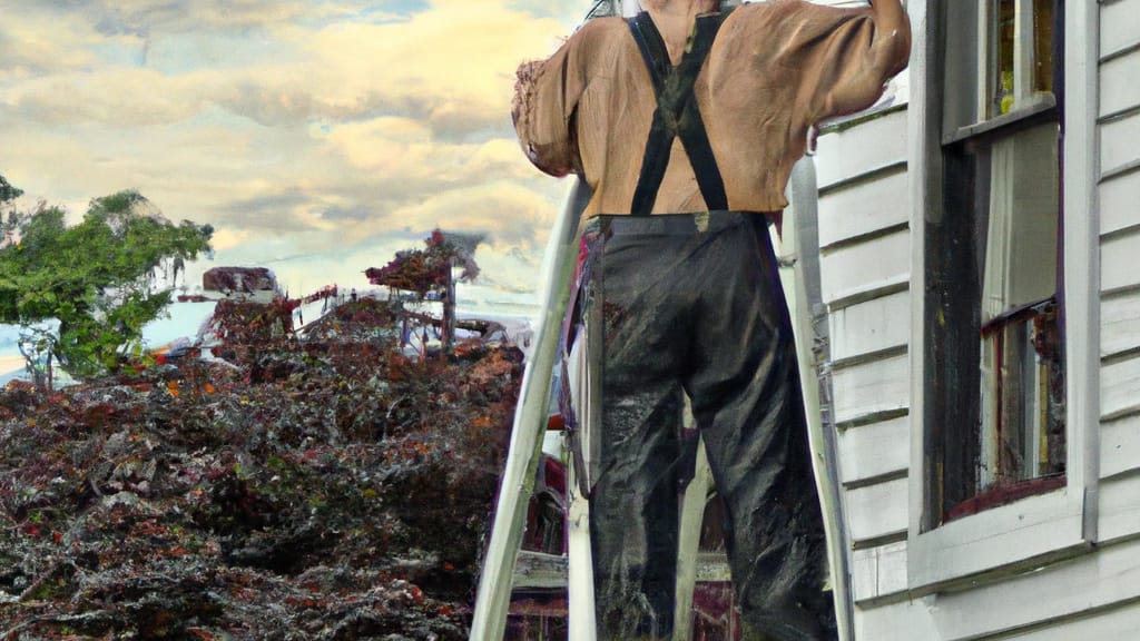 Man climbing ladder on Pulaski, Virginia home to replace roof