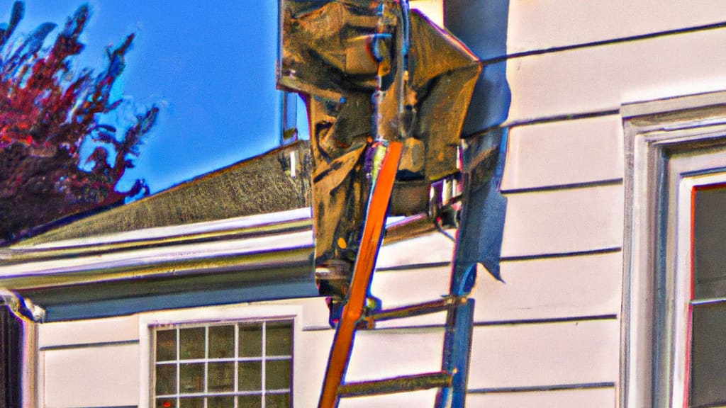 Man climbing ladder on Quakertown, Pennsylvania home to replace roof