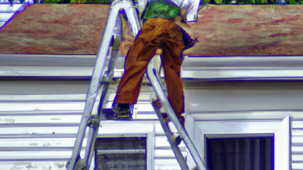 Man climbing ladder on Quincy, Illinois home to replace roof