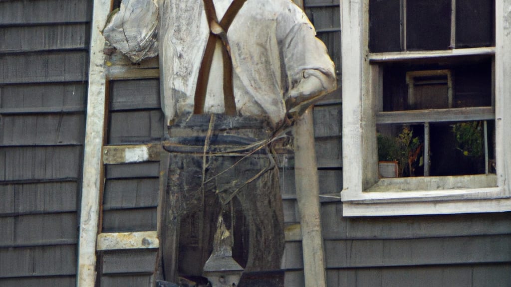 Man climbing ladder on Ramsey, New Jersey home to replace roof