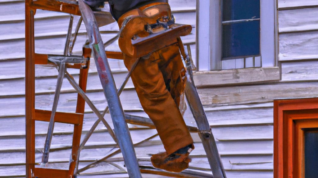 Man climbing ladder on Rapid City, South Dakota home to replace roof