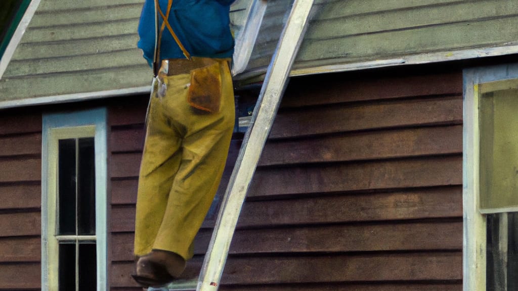 Man climbing ladder on Rathdrum, Idaho home to replace roof