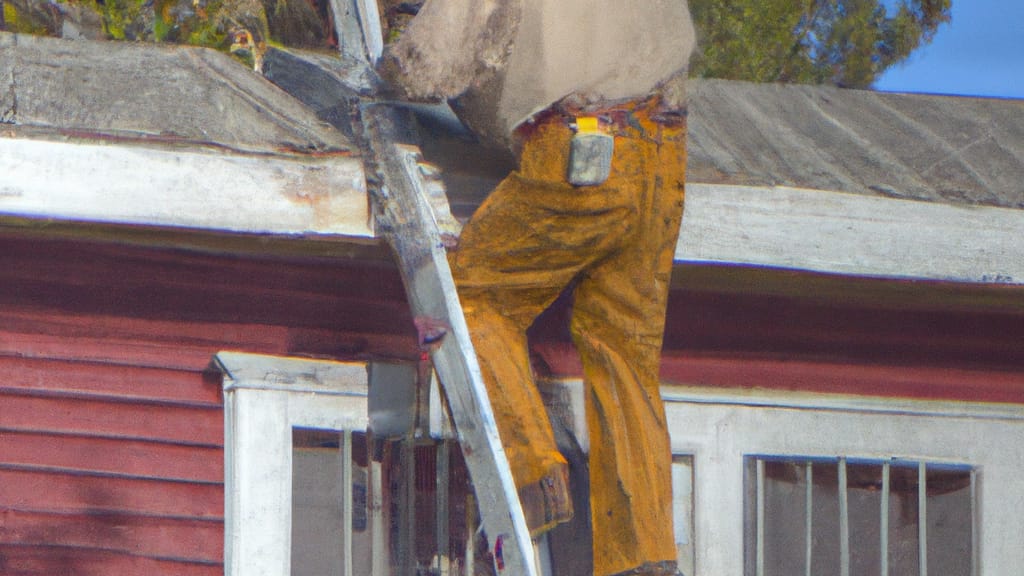 Man climbing ladder on Red Bluff, California home to replace roof