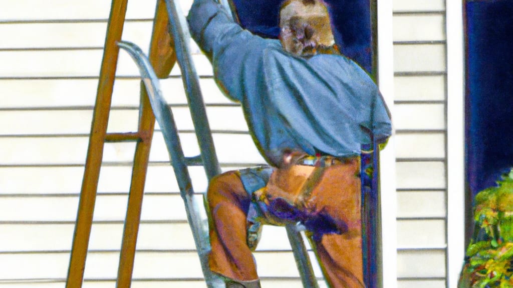 Man climbing ladder on Redding, California home to replace roof