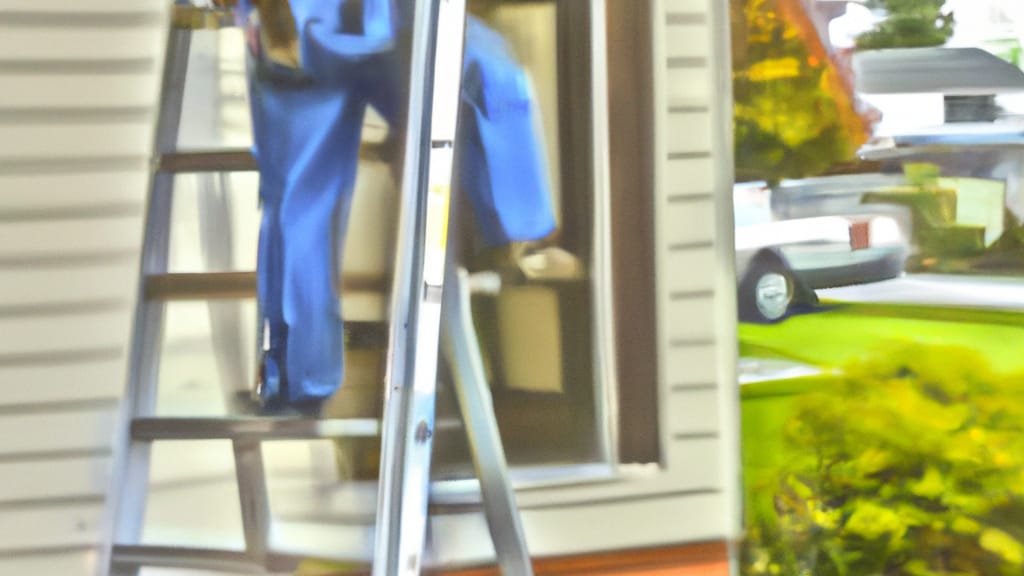 Man climbing ladder on Renton, Washington home to replace roof