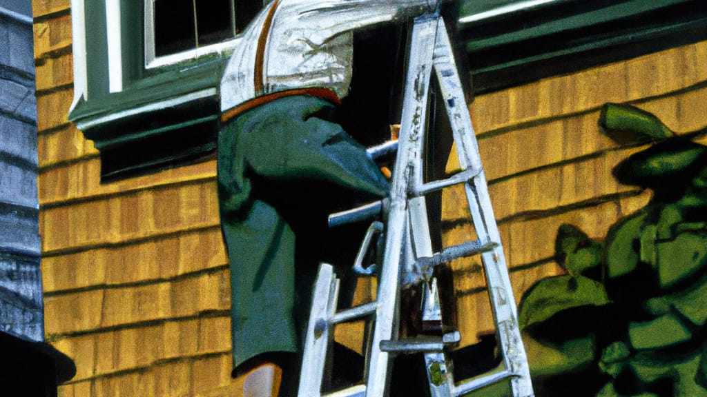 Man climbing ladder on Revere, Massachusetts home to replace roof