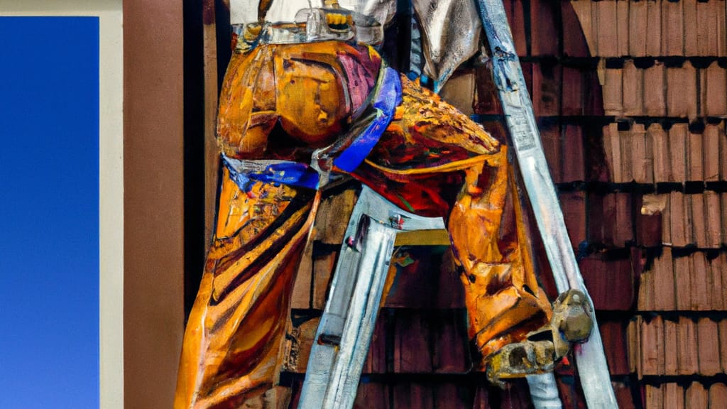 Man climbing ladder on Rexburg, Idaho home to replace roof