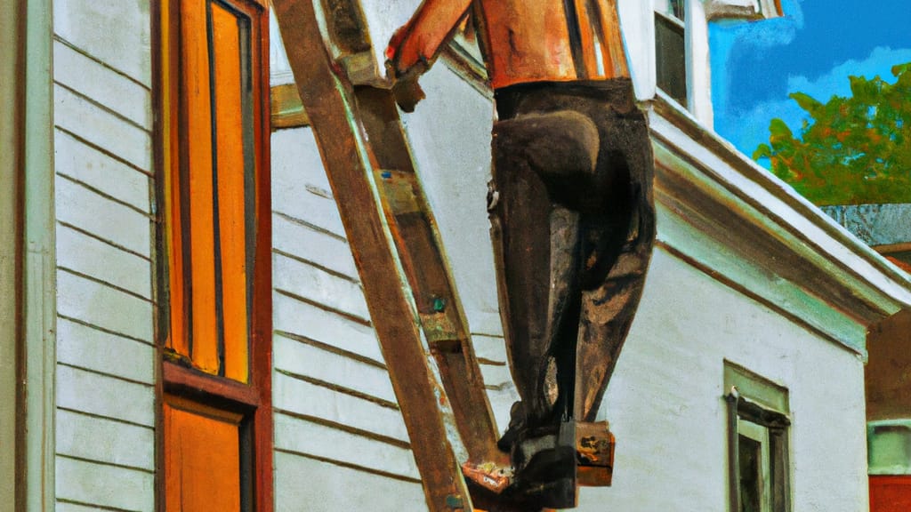 Man climbing ladder on Richboro, Pennsylvania home to replace roof