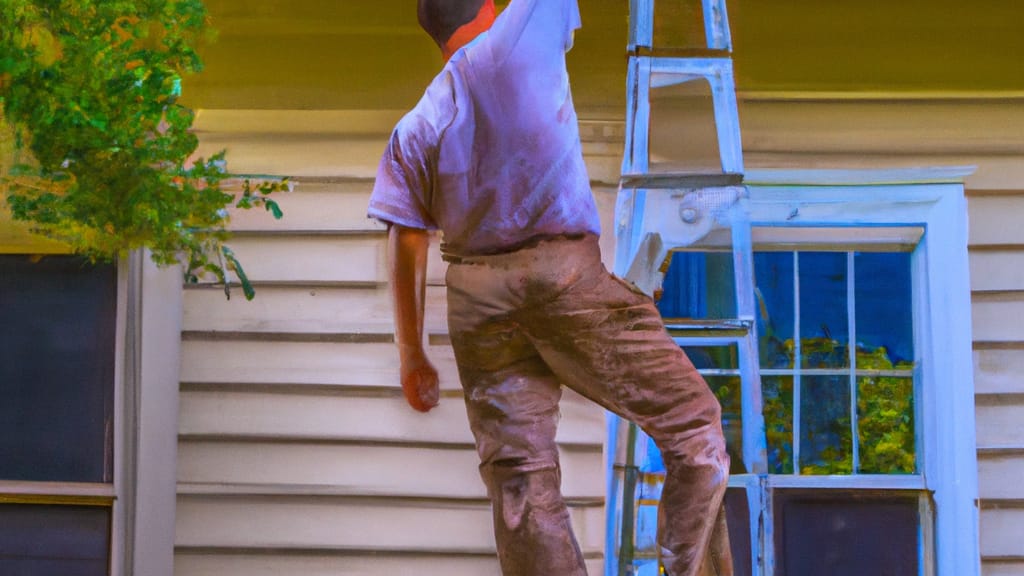 Man climbing ladder on Richland, Mississippi home to replace roof
