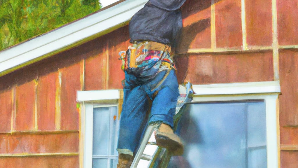 Man climbing ladder on Richland, Washington home to replace roof