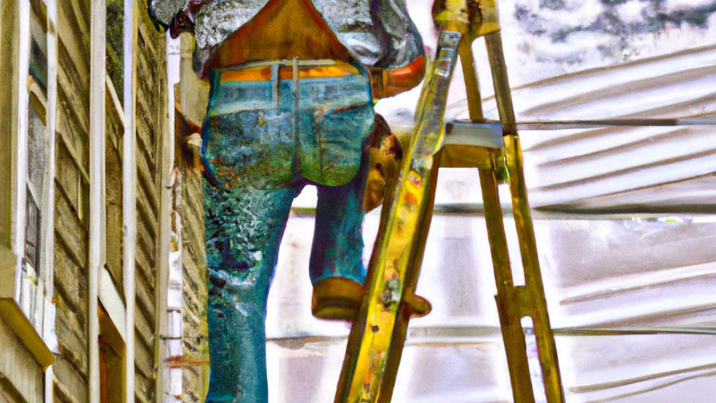 Man climbing ladder on Richmond, Kentucky home to replace roof