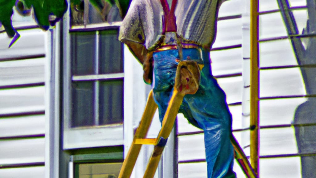 Man climbing ladder on Richmond, Missouri home to replace roof