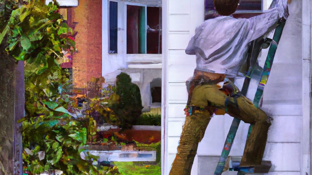 Man climbing ladder on Richmond, Virginia home to replace roof