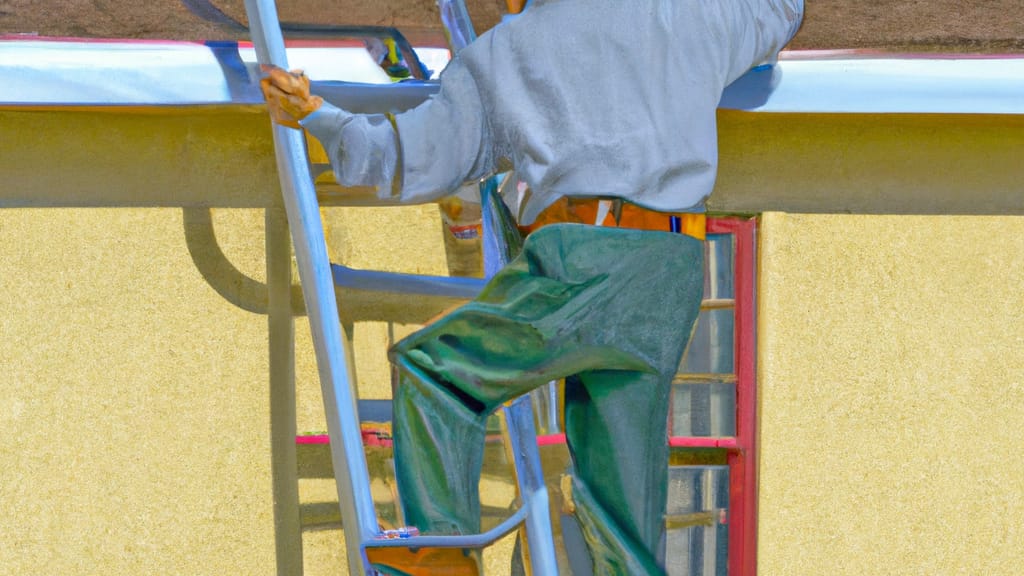 Man climbing ladder on Rio Rancho, New Mexico home to replace roof