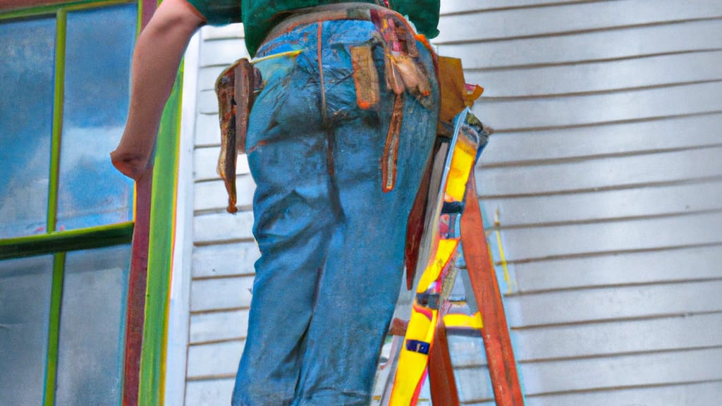 Man climbing ladder on Ripon, Wisconsin home to replace roof