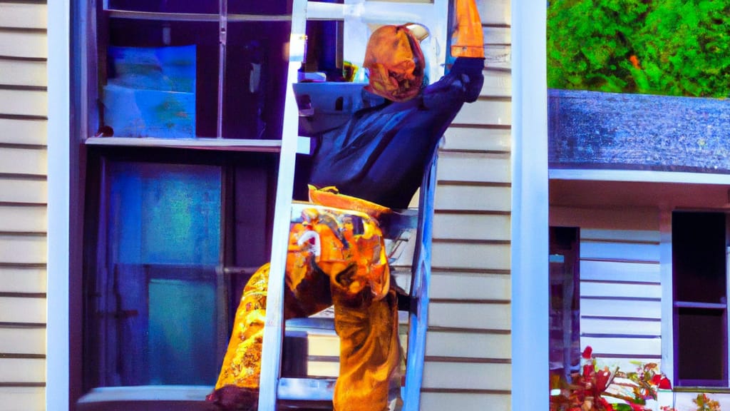 Man climbing ladder on River Grove, Illinois home to replace roof