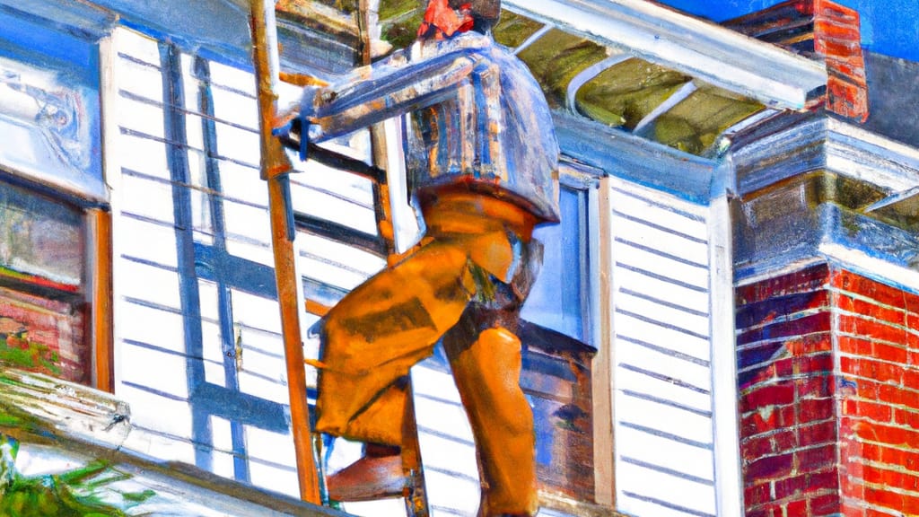 Man climbing ladder on Riverdale, Illinois home to replace roof