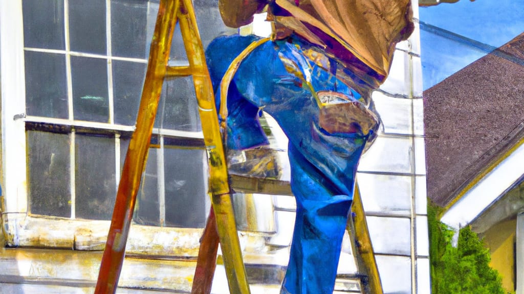 Man climbing ladder on Robbins, Illinois home to replace roof